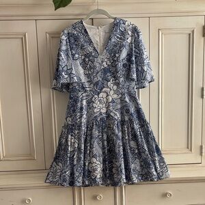 Pearl by Lela Rose Blue and White Floral Mini Dress